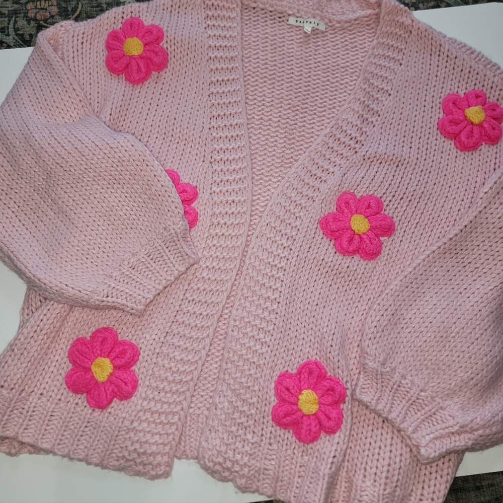 Charming Pink Floral Cardigan Never Worn